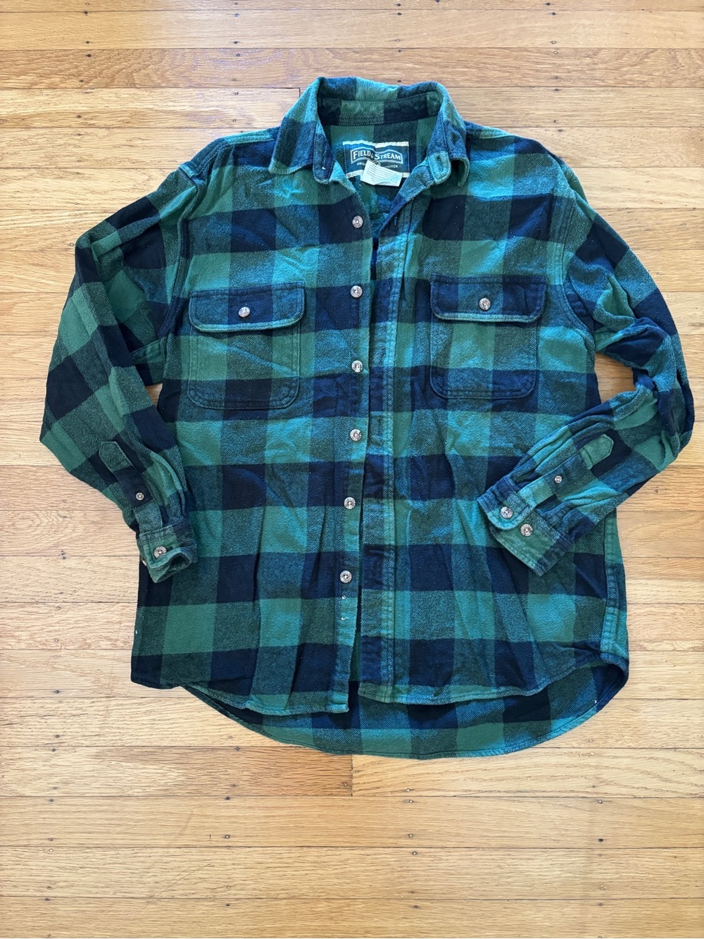 Field & Stream Green Black Buffalo Plaid Flannel Shirt Medium